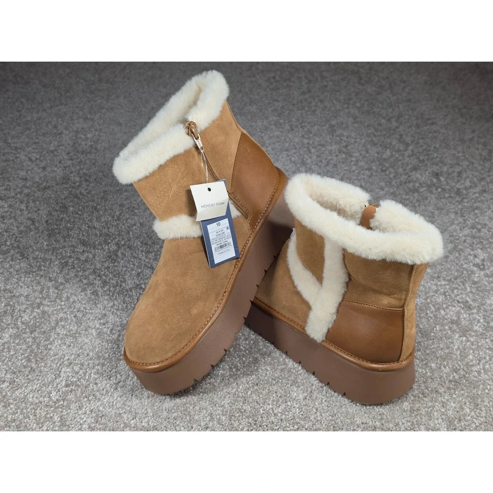 Universal Thread Luma Cognac Faux Shearling Platform Boots Womens 10 Memory Foam